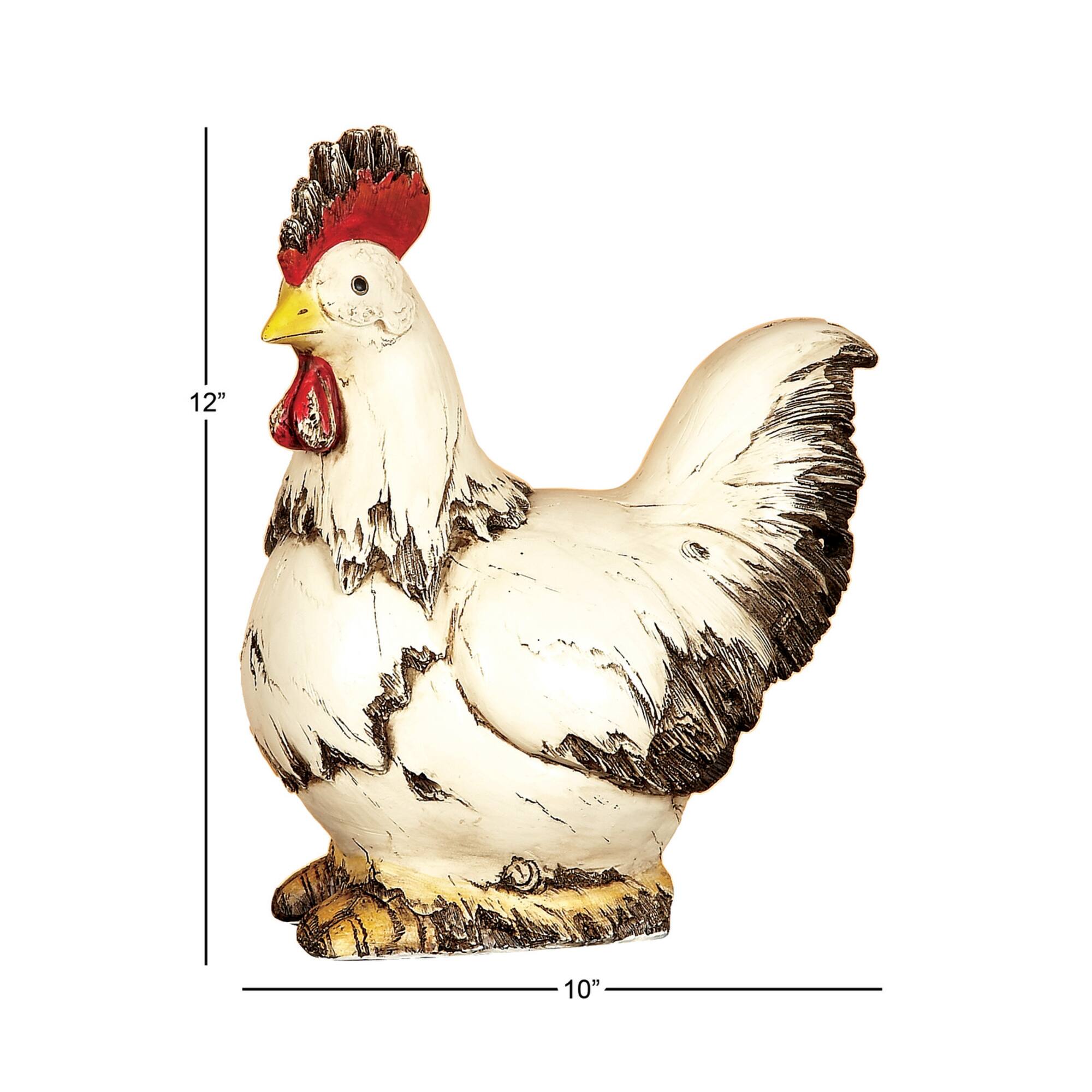 12" White Stone Rooster Garden Sculpture